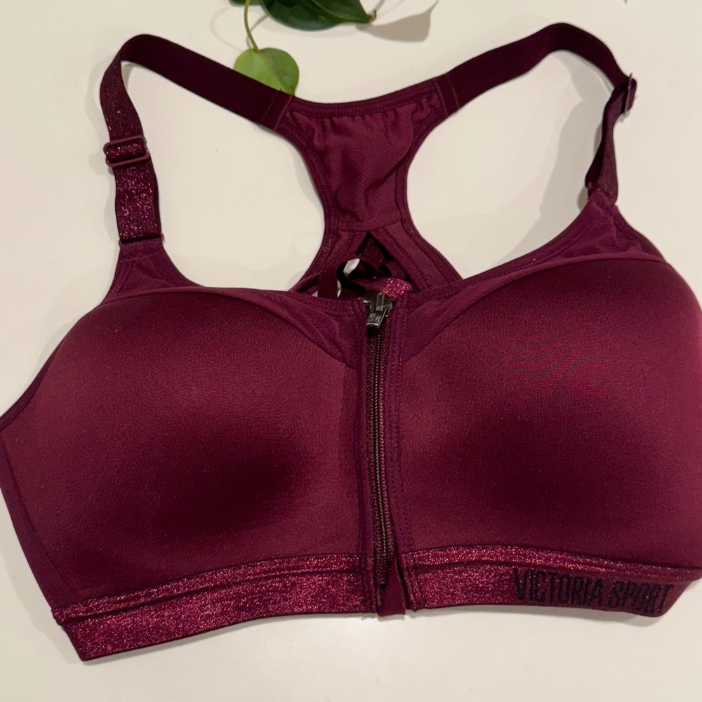 Victoria's Secret Sport High Support Front Zip Strappy‎ Sports Bra Plum 34C